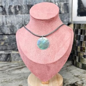 Aqua Abolone Shell Cord Necklace (handmade)